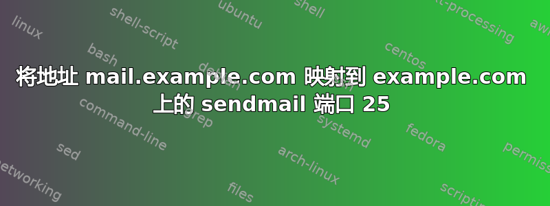 将地址 mail.example.com 映射到 example.com 上的 sendmail 端口 25