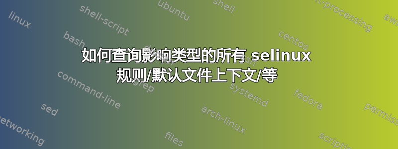 如何查询影响类型的所有 selinux 规则/默认文件上下文/等