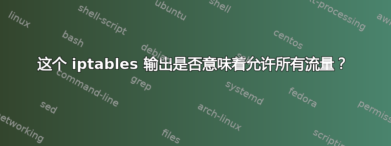 这个 iptables 输出是否意味着允许所有流量？