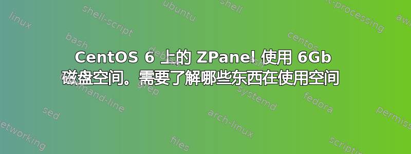 CentOS 6 上的 ZPanel 使用 6Gb 磁盘空间。需要了解哪些东西在使用空间 