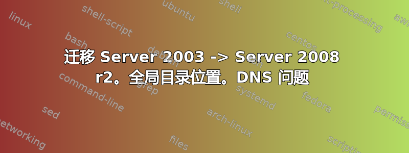 迁移 Server 2003 -> Server 2008 r2。全局目录位置。DNS 问题