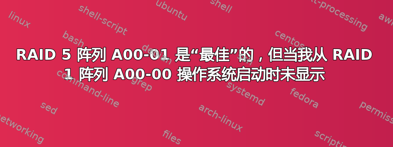 RAID 5 阵列 A00-01 是“最佳”的，但当我从 RAID 1 阵列 A00-00 操作系统启动时未显示