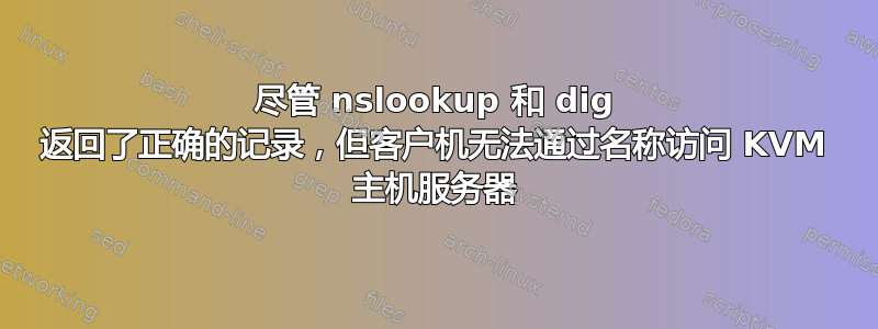 尽管 nslookup 和 dig 返回了正确的记录，但客户机无法通过名称访问 KVM 主机服务器