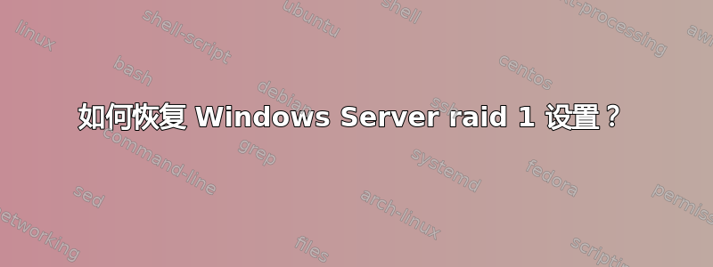 如何恢复 Windows Server raid 1 设置？