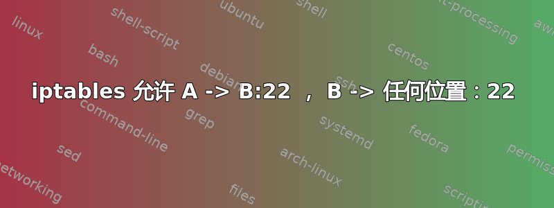 iptables 允许 A -> B:22 ， B -> 任何位置：22