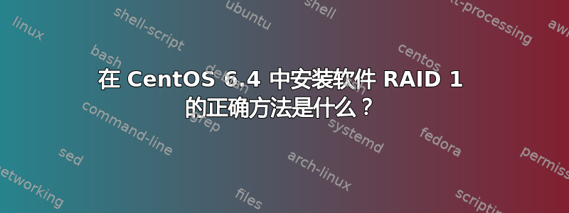 在 CentOS 6.4 中安装软件 RAID 1 的正确方法是什么？