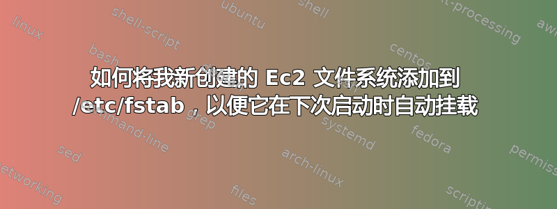 如何将我新创建的 Ec2 文件系统添加到 /etc/fstab，以便它在下次启动时自动挂载