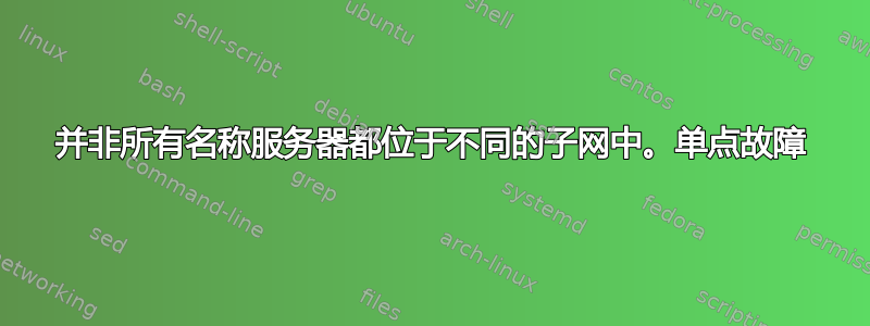 并非所有名称服务器都位于不同的子网中。单点故障