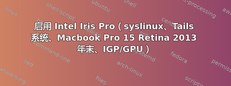 启用 Intel Iris Pro（syslinux、Tails 系统、Macbook Pro 15 Retina 2013 年末、IGP/GPU）