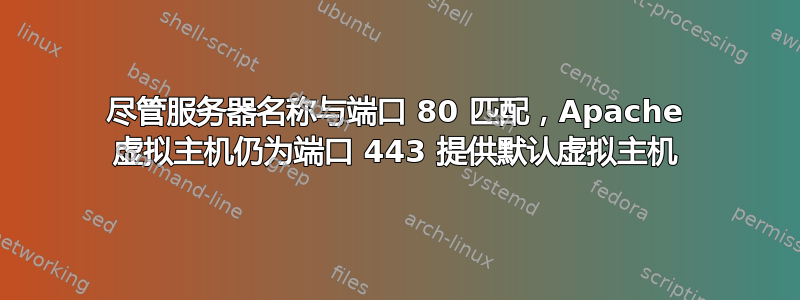 尽管服务器名称与端口 80 匹配，Apache 虚拟主机仍为端口 443 提供默认虚拟主机