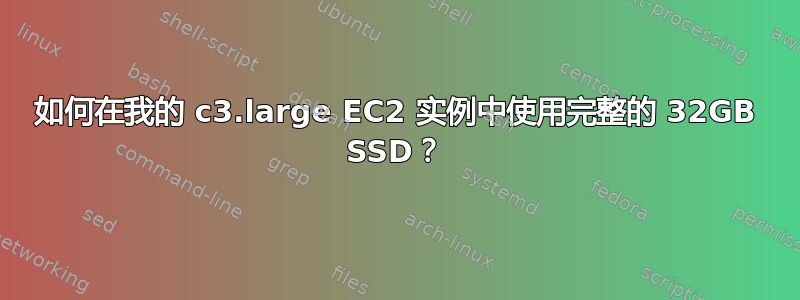 如何在我的 c3.large EC2 实例中使用完整的 32GB SSD？