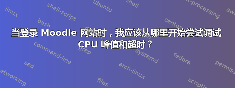 当登录 Moodle 网站时，我应该从哪里开始尝试调试 CPU 峰值和超时？