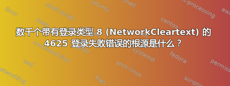 数千个带有登录类型 8 (NetworkCleartext) 的 4625 登录失败错误的根源是什么？