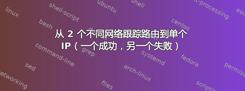 从 2 个不同网络跟踪路由到单个 IP（一个成功，另一个失败）