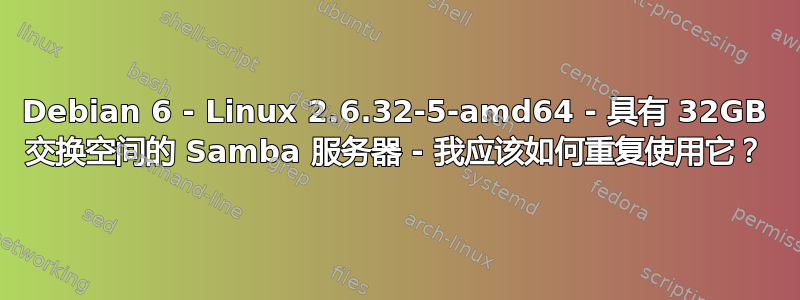 Debian 6 - Linux 2.6.32-5-amd64 - 具有 32GB 交换空间的 Samba 服务器 - 我应该如何重复使用它？