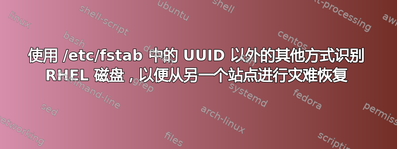 使用 /etc/fstab 中的 UUID 以外的其他方式识别 RHEL 磁盘，以便从另一个站点进行灾难恢复