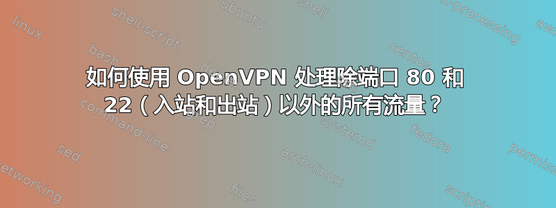 如何使用 OpenVPN 处理除端口 80 和 22（入站和出站）以外的所有流量？