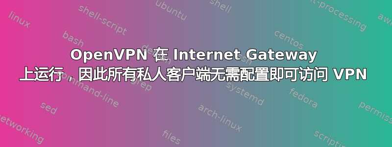 OpenVPN 在 Internet Gateway 上运行，因此所有私人客户端无需配置即可访问 VPN