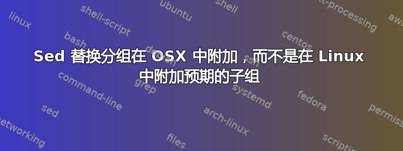 Sed 替换分组在 OSX 中附加，而不是在 Linux 中附加预期的子组