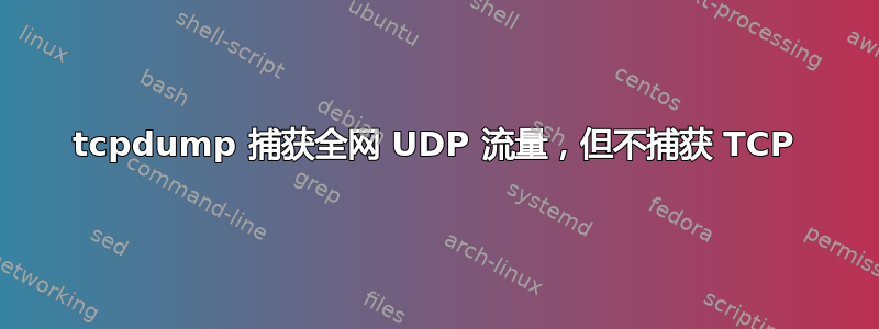 tcpdump 捕获全网 UDP 流量，但不捕获 TCP