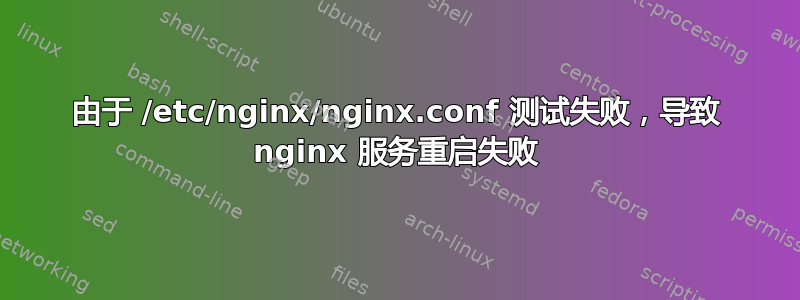 由于 /etc/nginx/nginx.conf 测试失败，导致 nginx 服务重启失败