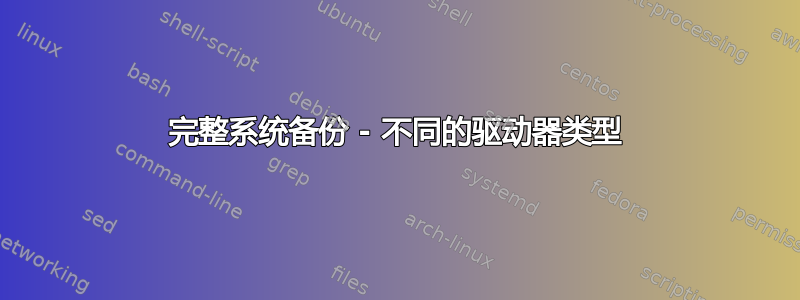 完整系统备份 - 不同的驱动器类型