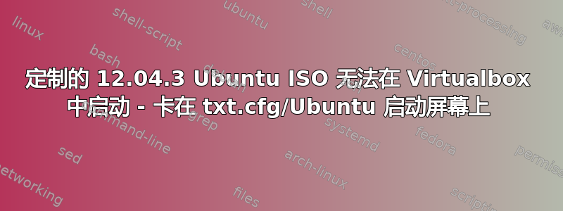 定制的 12.04.3 Ubuntu ISO 无法在 Virtualbox 中启动 - 卡在 txt.cfg/Ubuntu 启动屏幕上