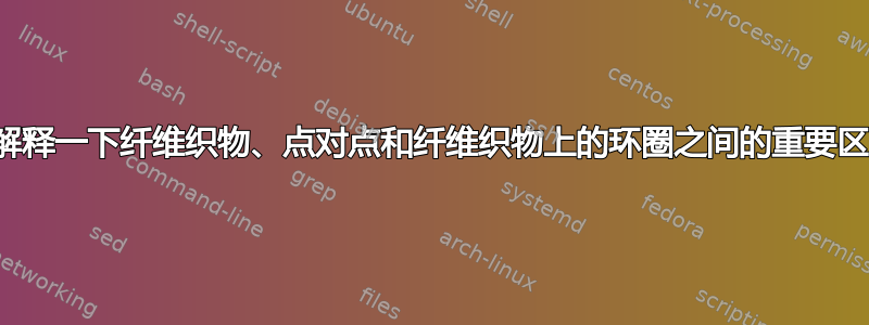 有人能解释一下纤维织物、点对点和纤维织物上的环圈之间的重要区别吗？