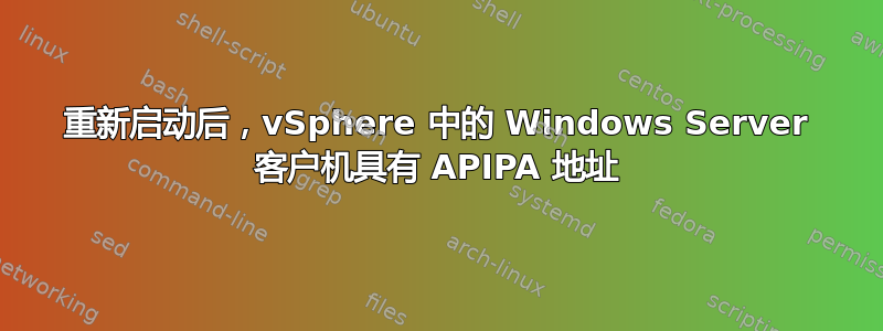 重新启动后，vSphere 中的 Windows Server 客户机具有 APIPA 地址