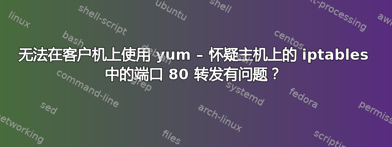 无法在客户机上使用 yum – 怀疑主机上的 iptables 中的端口 80 转发有问题？