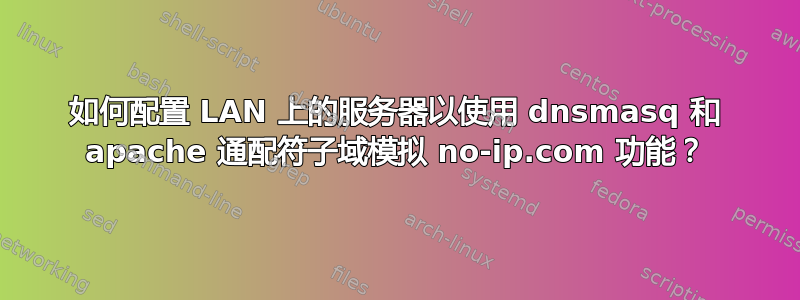 如何配置 LAN 上的服务器以使用 dnsmasq 和 apache 通配符子域模拟 no-ip.com 功能？