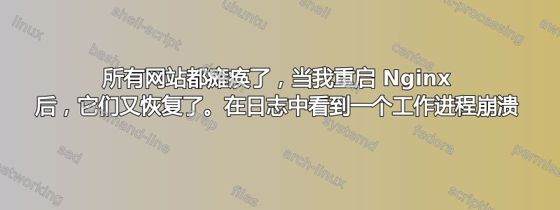 所有网站都瘫痪了，当我重启 Nginx 后，它们又恢复了。在日志中看到一个工作进程崩溃