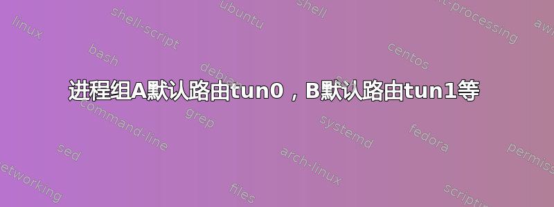 进程组A默认路由tun0，B默认路由tun1等