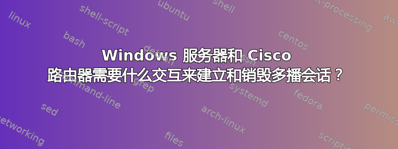 Windows 服务器和 Cisco 路由器需要什么交互来建立和销毁多播会话？