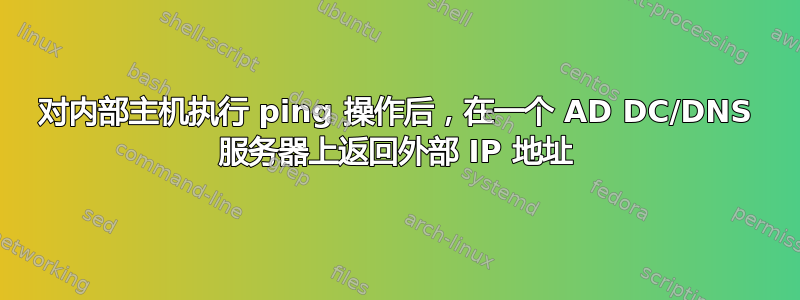 对内部主机执行 ping 操作后，在一个 AD DC/DNS 服务器上返回外部 IP 地址