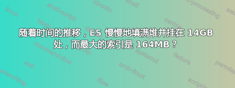 随着时间的推移，ES 慢慢地填满堆并挂在 14GB 处，而最大的索引是 164MB？