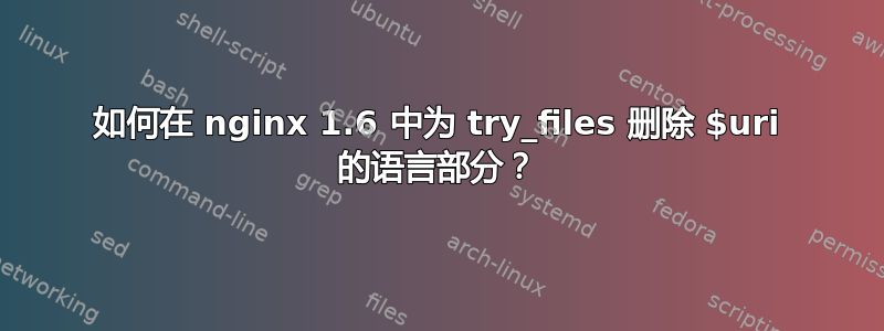 如何在 nginx 1.6 中为 try_files 删除 $uri 的语言部分？