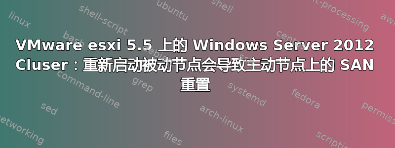 VMware esxi 5.5 上的 Windows Server 2012 Cluser：重新启动被动节点会导致主动节点上的 SAN 重置