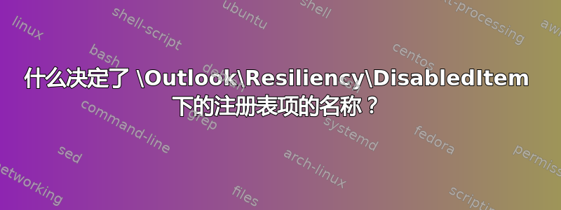 什么决定了 \Outlook\Resiliency\DisabledItem 下的注册表项的名称？