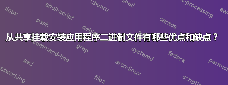 从共享挂载安装应用程序二进制文件有哪些优点和缺点？