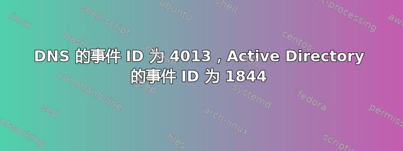 DNS 的事件 ID 为 4013，Active Directory 的事件 ID 为 1844