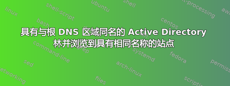 具有与根 DNS 区域同名的 Active Directory 林并浏览到具有相同名称的站点