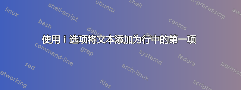 使用 i 选项将文本添加为​​行中的第一项