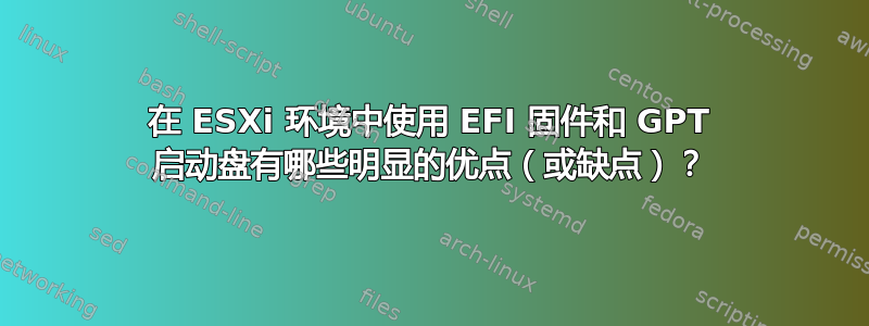 在 ESXi 环境中使用 EFI 固件和 GPT 启动盘有哪些明显的优点（或缺点）？