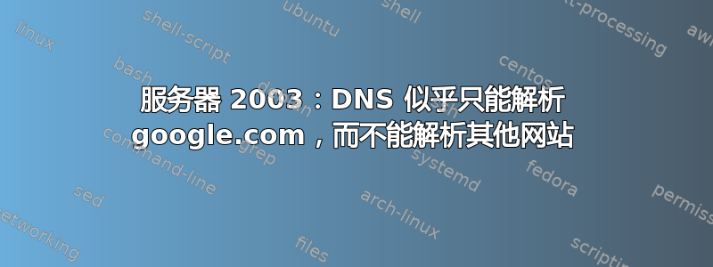 服务器 2003：DNS 似乎只能解析 google.com，而不能解析其他网站