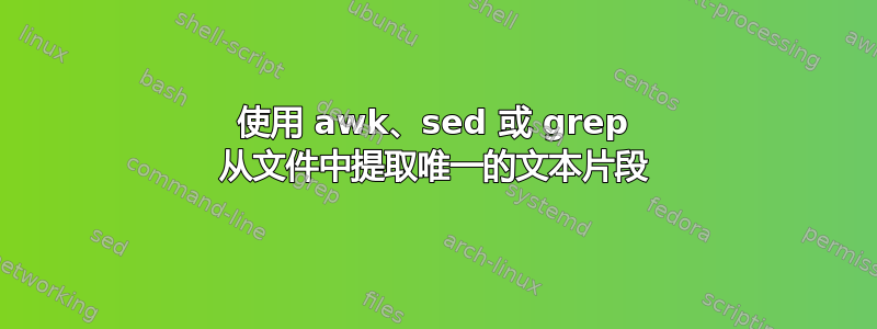 使用 awk、sed 或 grep 从文件中提取唯一的文本片段