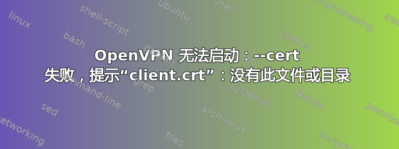 OpenVPN 无法启动：--cert 失败，提示“client.crt”：没有此文件或目录