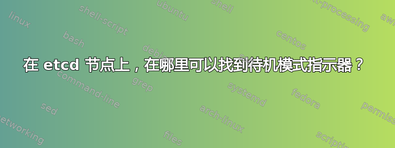 在 etcd 节点上，在哪里可以找到待机模式指示器？