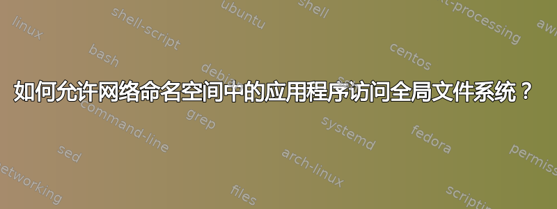 如何允许网络命名空间中的应用程序访问全局文件系统？