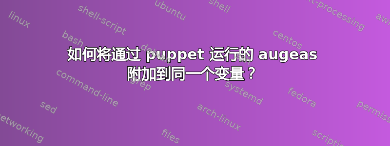 如何将通过 puppet 运行的 augeas 附加到同一个变量？